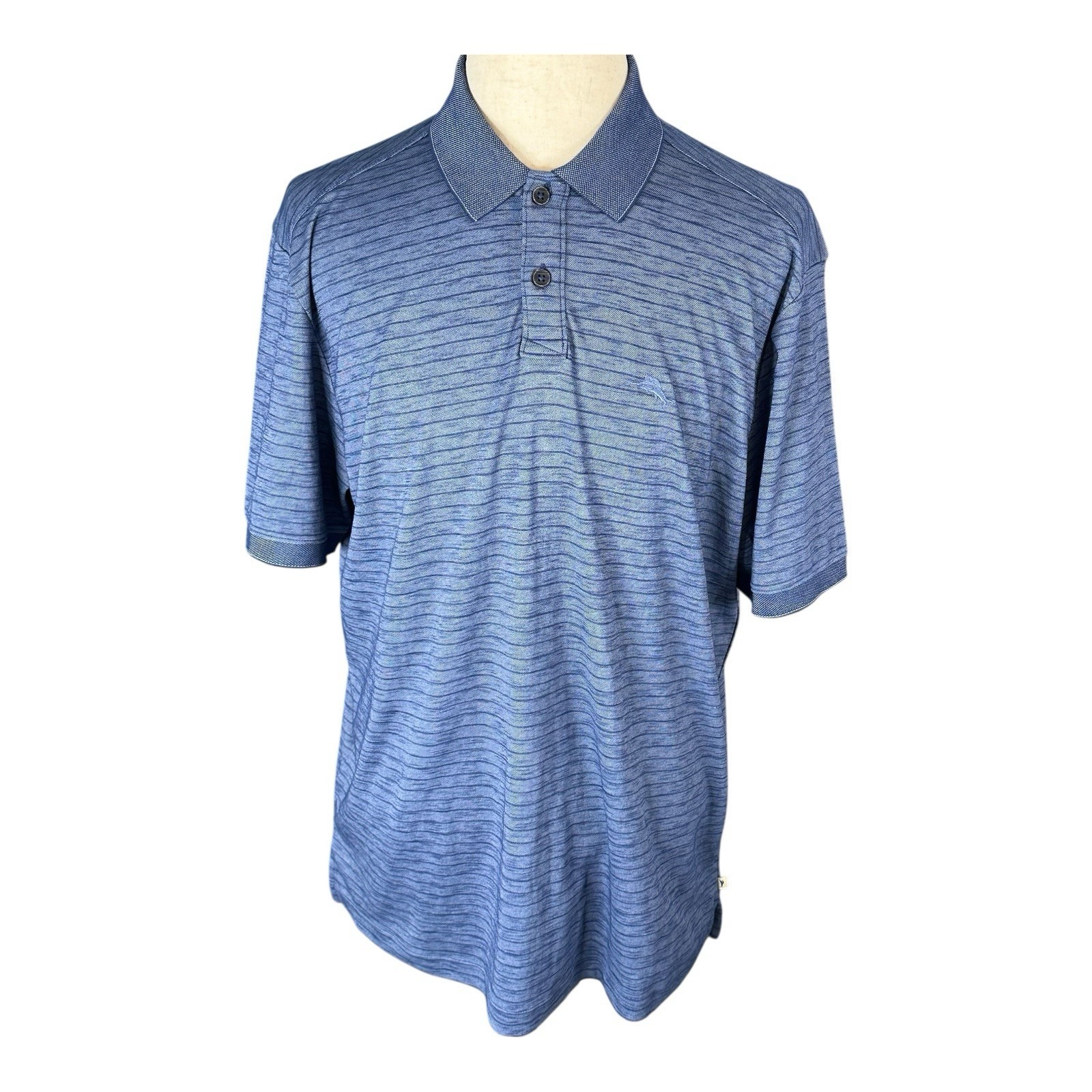 Tommy Bahama Polo Shirt Striped Island Blue Short Sleeve Men's Size Large